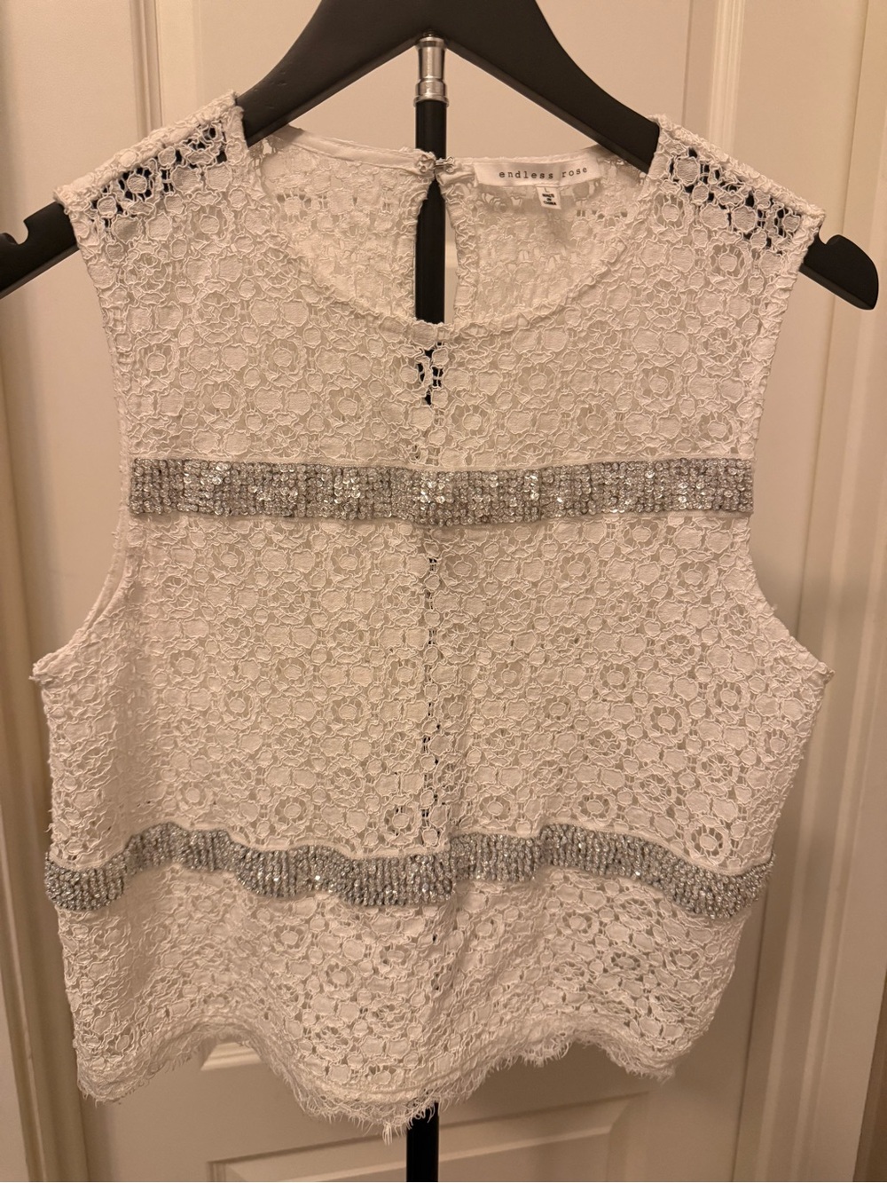 Endless Rose White Lace Camisole with Silver Beaded Bands